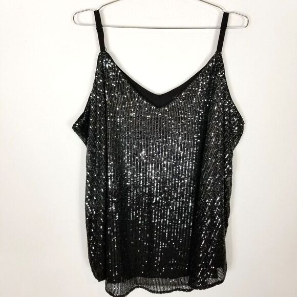 Torrid Women Plus Sophie Sequin Ombre Swing Cami Top Sz 3X Black Party Blouse - Picture 1 of 6